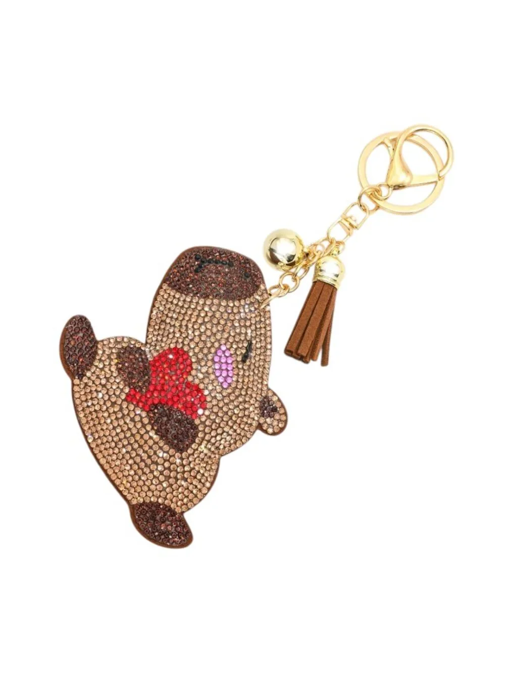 Capybara Tassel Bling Faux Suede Stuffed Pillow Key Chain Handbag Charm